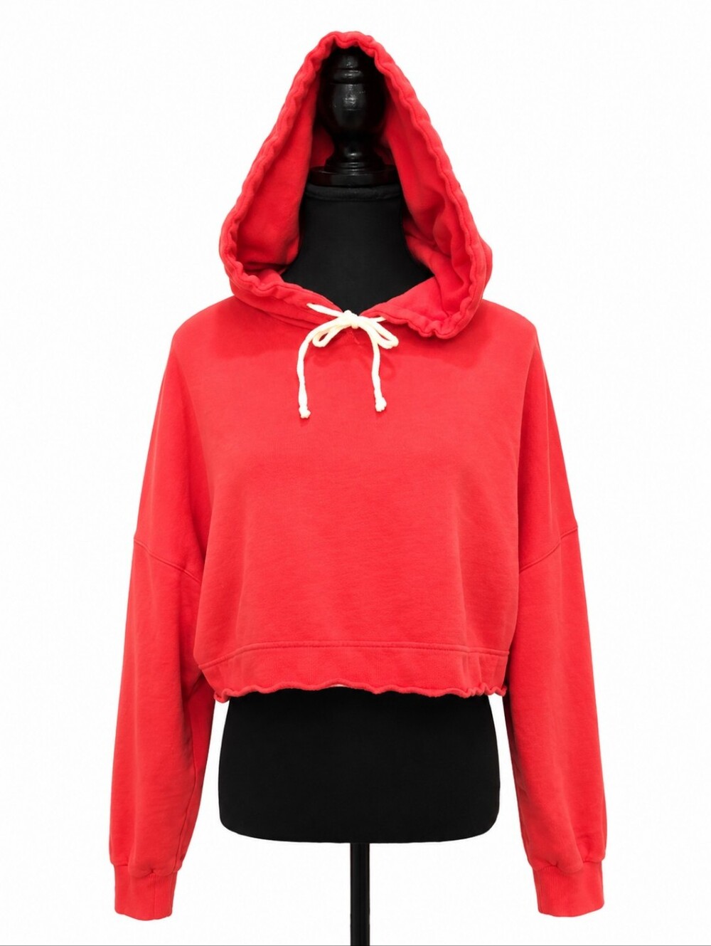 Free People Coral-Red Cropped Hoodie with Drawstring